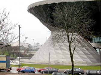 BMW World with Otto Frei's Olympic Stadium in the background